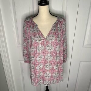 JNY Pink, black, 3/4 sleeve summer Women Flowy peasant Top plus size 1X rayon